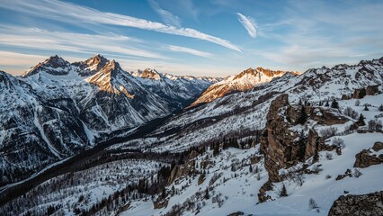 Top-down perspective of beautiful, icy craggy highlands