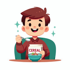 Happy child holding cereal box