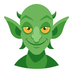 Mischievous Goblin Head with Muted Green Skin and Gold Earring in Cartoon Style