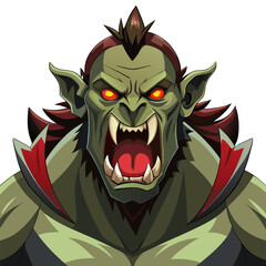Raging Orc with Oversized Jaw, Sharp Tusks and Glowing Red Eyes