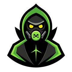 Chemical-Themed Gas Mask Mascot with Dark Robe and Neon Toxic Details