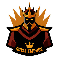 Royal Warrior Emperor with Golden Crown Inside Symmetrical Badge and Fiery Glow