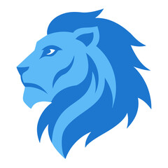 Minimal Lion Profile Facing Left in Flat Blues with Bold Contour Lines and Negative Space Mane