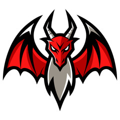 Dragon Mascot with Wide Wings and Aggressive Eyes in Red-Black Contrast
