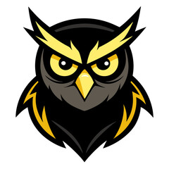 Spooky Comic-Style Owl Mascot with Exaggerated Brows and Yellow Highlights