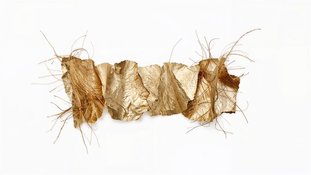 Shredded metal leaf paper featuring gold and bronze tones against a white background
