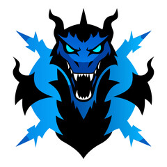 Three-headed blue hydra mascot glowing with electric mist over a stormy vector backdrop