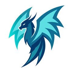 Fantasy ice dragon in flight with cool gradients and magical highlights for logo use