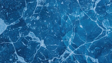 Frozen water surface with abstract icy patterns and blue background