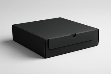 Naklejka premium Black Cardboard Box with Lid on White Background Minimalist Shipping Packaging