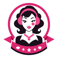 Holographic esports cheerleader mascot with arcade elements and glitch backdrop crest