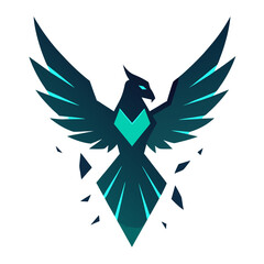 Diving eagle with glowing cyan wings and cracked stone crest, captured in dynamic motion lines