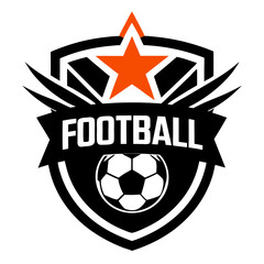 Football crest with serif lettering, star-topped ball, and lighting flares in a multi-layered vector design