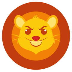 Golden mouse with mischievous look and raised brow in a clean orange-accented circular badge