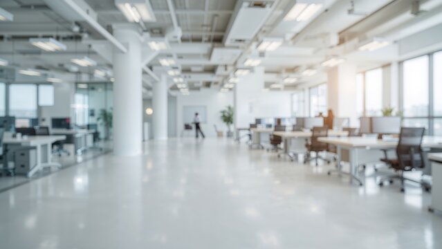 Blurred abstract background of a shared workspace interior - corporate theme
