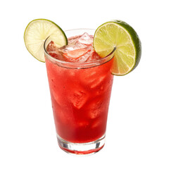 Red cocktail with a slice of lime isolated on transparent background  
