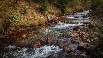 Fototapeta premium Confluence of Abrud and Aries streams at Virs with contamination from a local mining site