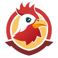 Dynamic Chicken Mascot in Retro Badge with Confident Motion Pose