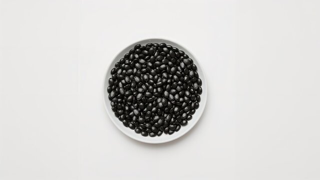 Generative AI produced an overhead shot of black sunflower seeds arranged on a white backdrop
