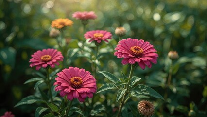 Bright Zinnia elegans flowers flourishing in a natural outdoor area
