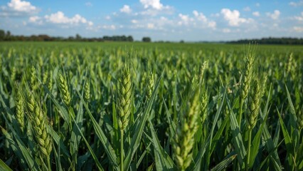 Young wheat plants starting to develop in a cultivated area