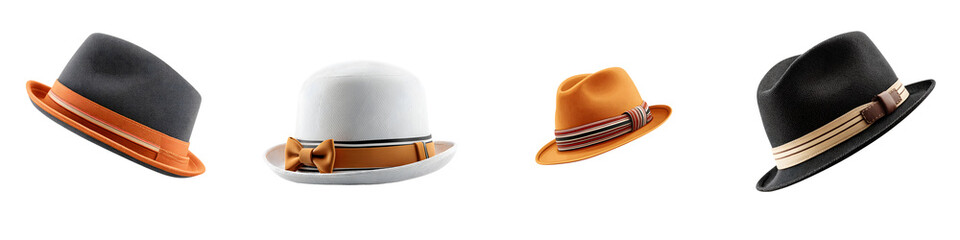Stylish Hats: Colorful Fedora Collection on White Background