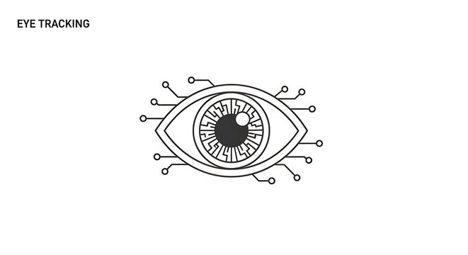 Eye tracking technology illustration with circuit board design in black and white style - Powered by Adobe