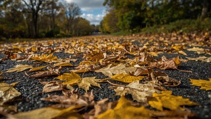 Yellow Foliage Covering Asphalt in the Fall Season