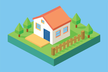 realistic isometric suburban house with garden for (1).eps