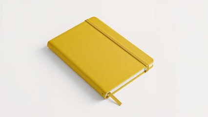 Yellow notebook mockup with cover shut against white background
