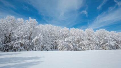Obraz premium Trees in a forest blanketed by snow