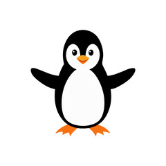 Obraz premium Cute cartoon penguin with big eyes and orange feet on a black background