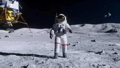 Astronaut on the moon, lunar module in background