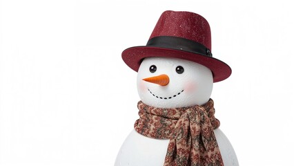 An AI-generated image of a snowman sporting a hat on a simple white canvas