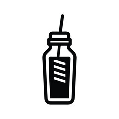 Water Bottle With Straw Outline Vector Illustration