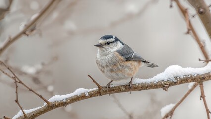 Fototapeta premium White-breasted Nuthatch during the cold season