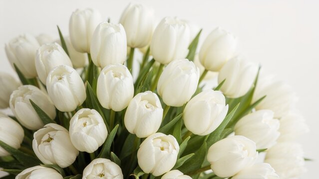 Floral arrangement with white tulips set against a light background