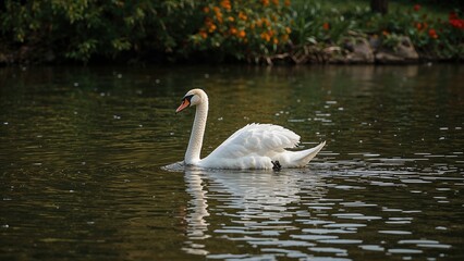 Elegant White Swan in a Serene Park Setting