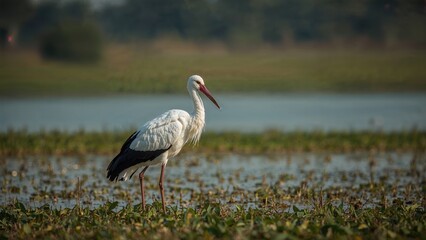 Obraz premium White Stork Captured in a Protected Bird Area