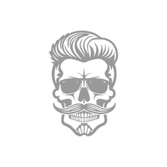 Illustration of a Skull with a Pompadour Hairstyle and a Handlebar Mustache