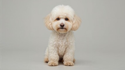 Fototapeta premium Close-up of a white poodle resting on the floor