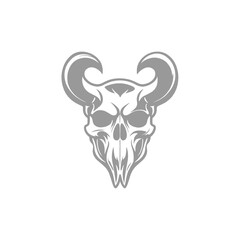 Detailed Skull with Ram Horns and Fangs Illustration