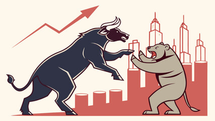 Bull versus bear stock market concept illustration for financial investment and trading strategy success