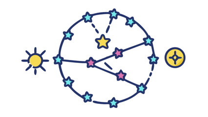 Explore the cosmos with this constellation map showing stars sun and astrology for astronomy science and education