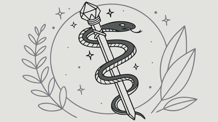 Caduceus vector illustration of snake and staff for medical symbol and design elements artwork image