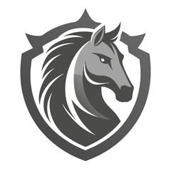 Grayscale Horse Head with Elegant Mane in Minimal Crest for Noble Team Branding