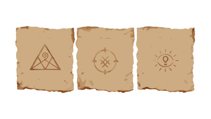 Ancient mystic symbols on parchment paper esoteric occult alchemy signs and magical sigils vector illustration