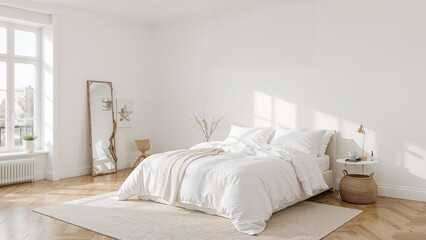 Simple decor in a white bedroom with seaside ambiance