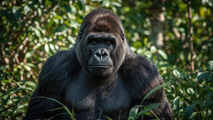 Obraz premium Silverback gorilla in a spacious wildlife park enclosure