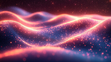 Abstract digital waves of glowing particles